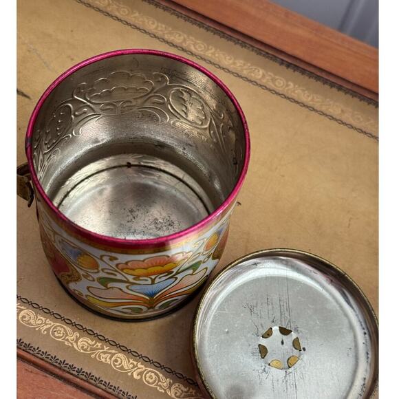 Vintage Murray Allen Floral Tin Candy Container – England – Handle Lid - Picture 3 of 4